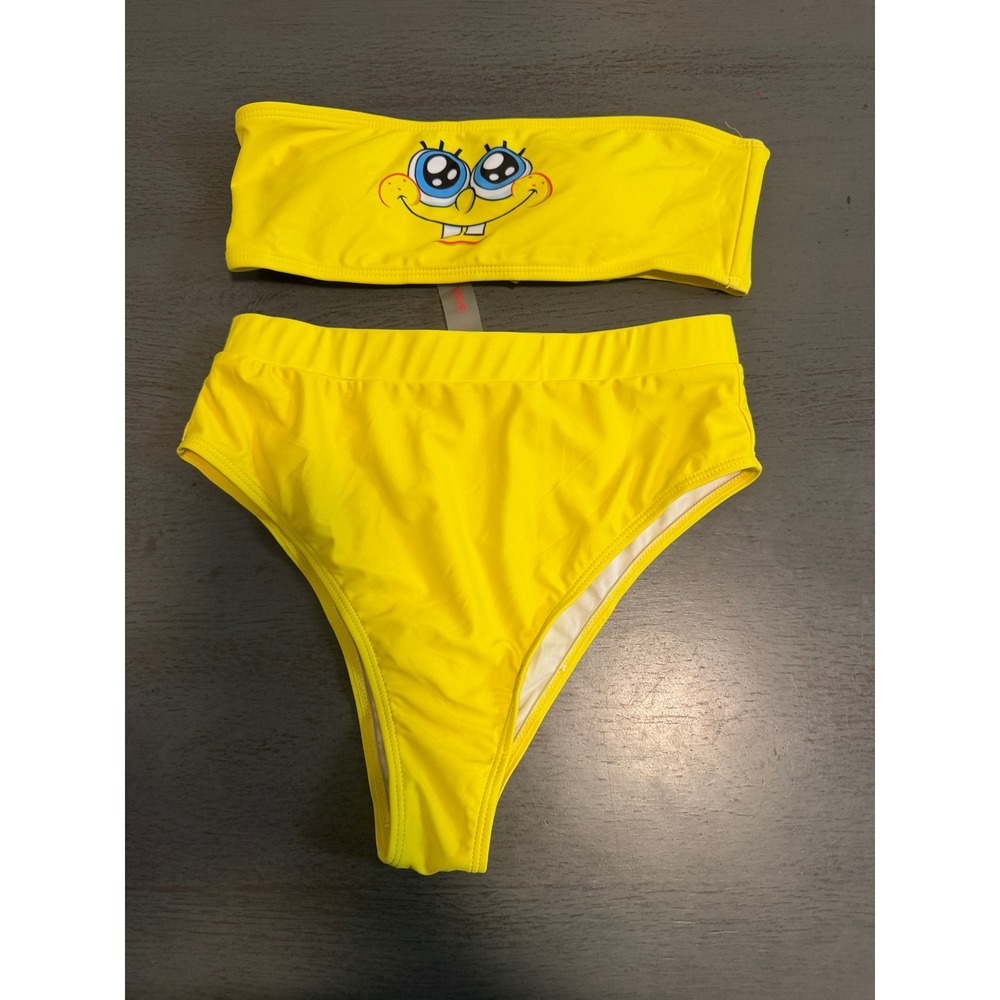 Romwe Spongebob Squarepants Yellow Bikini Set Bandeau High Waist Small
